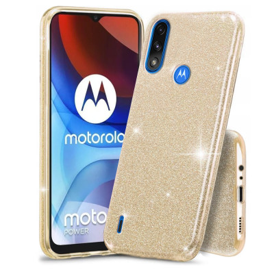   Луксозен силиконов гръб ТПУ с брокат за Motorola Moto E7i /Motorola Moto E7 Power златист 
